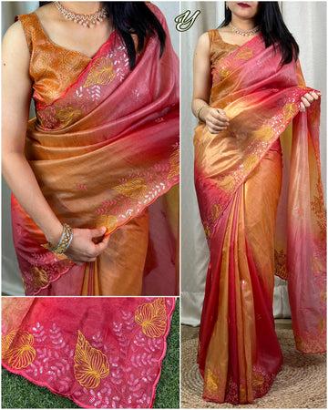 Beautiful Designer Glass Satin Saree