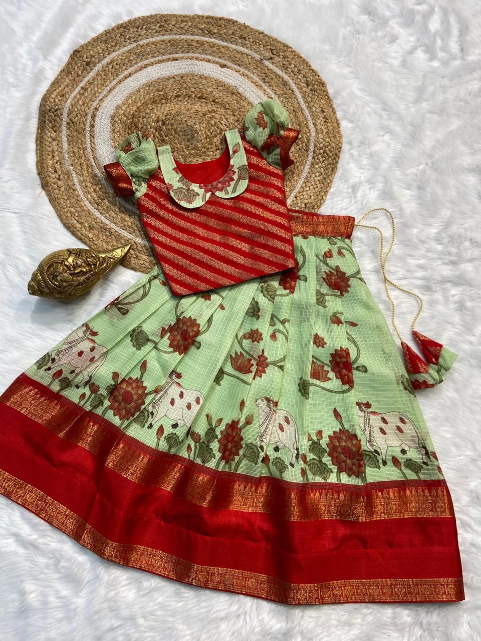 Beautiful Designer Kids Wear Georgette Pichwai Kalamkari Dress