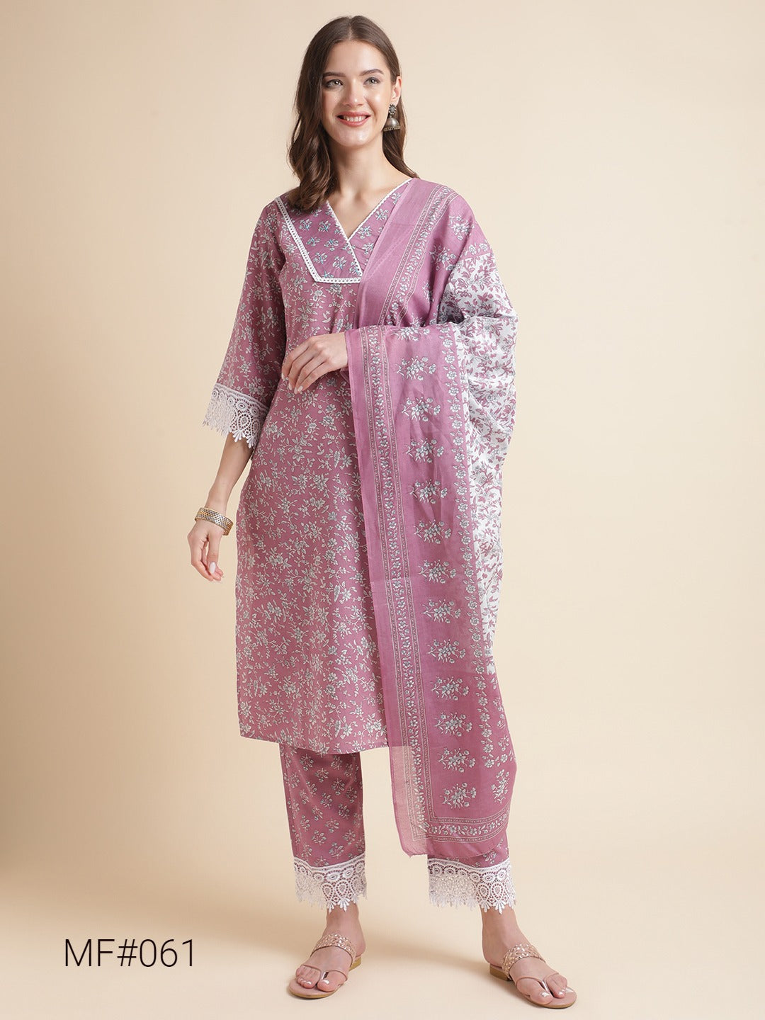 Beautiful Women Floral Print Straight Kurta with Pants & Dupatta