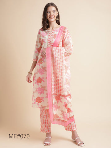 Beautiful Women Floral Print Straight Kurta with Pants & Dupatta