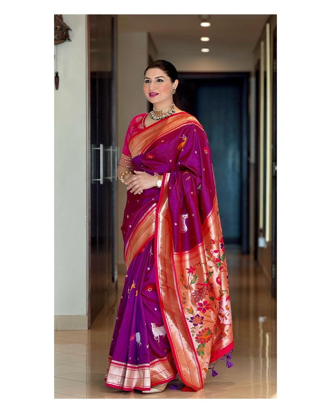 Beautiful Designer Disco Purple Woven Paithani Silk Saree