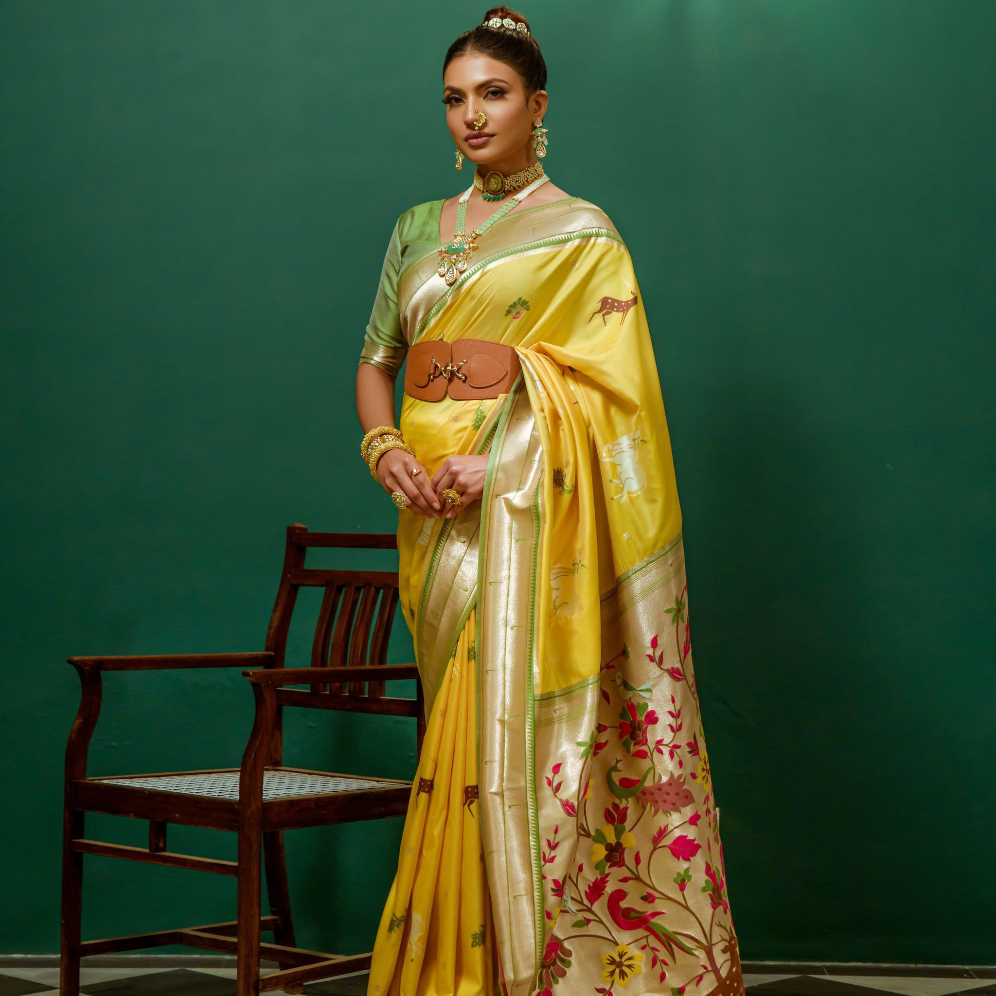 Beautiful Designer Yellow Soft Paithani Silk Saree With Blouse