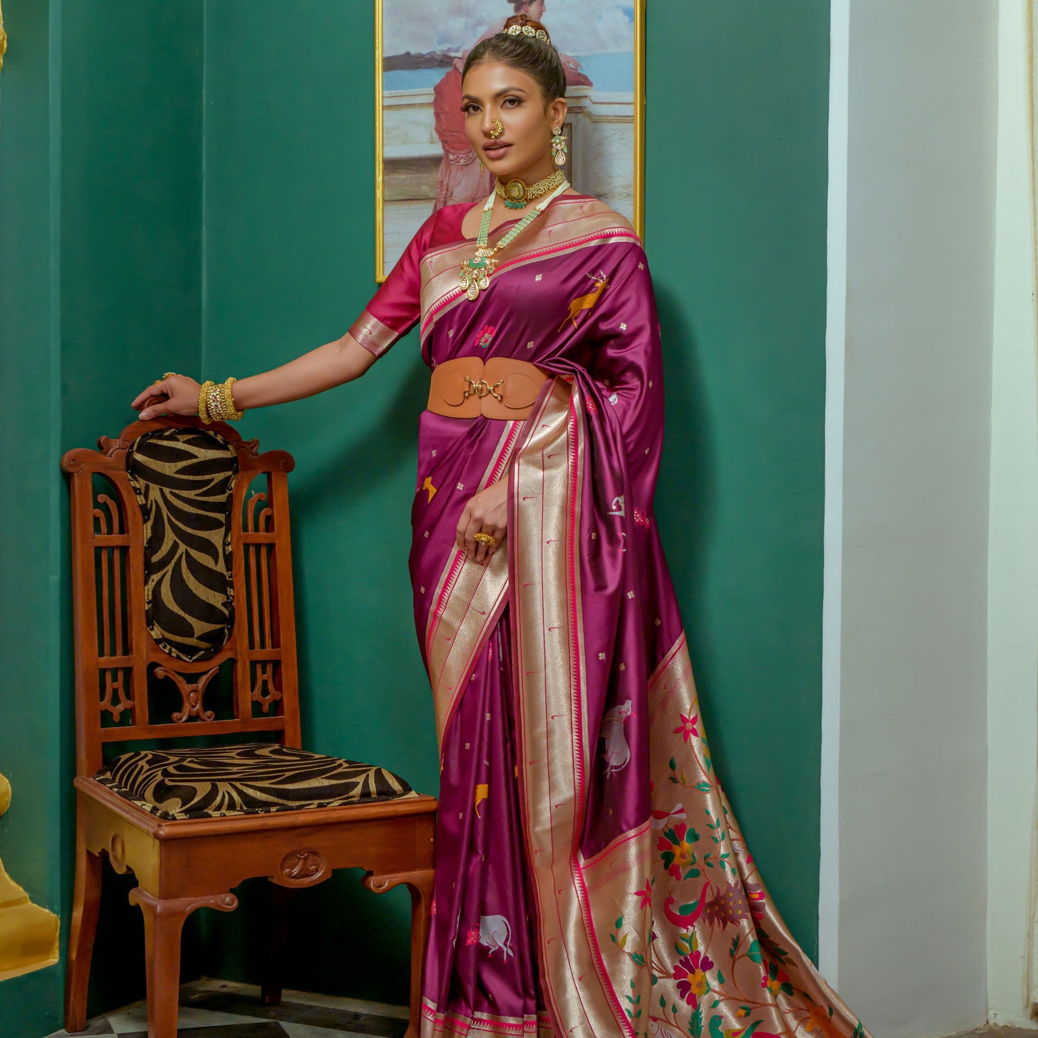 Beautiful Designer Dark Magenta Paithani Silk Saree