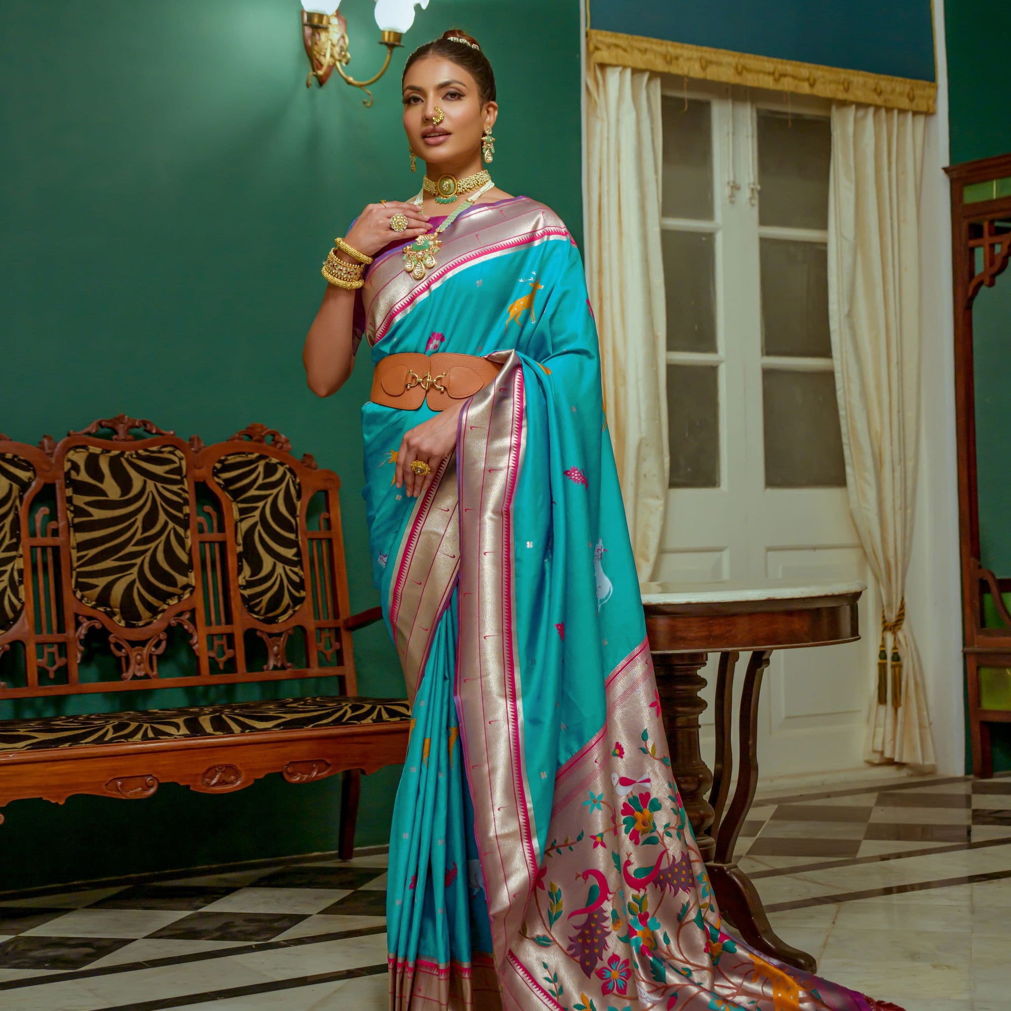 Beautiful Designer Heavy Wevon Zari Designer Blue Colour Paithani Silk Saree