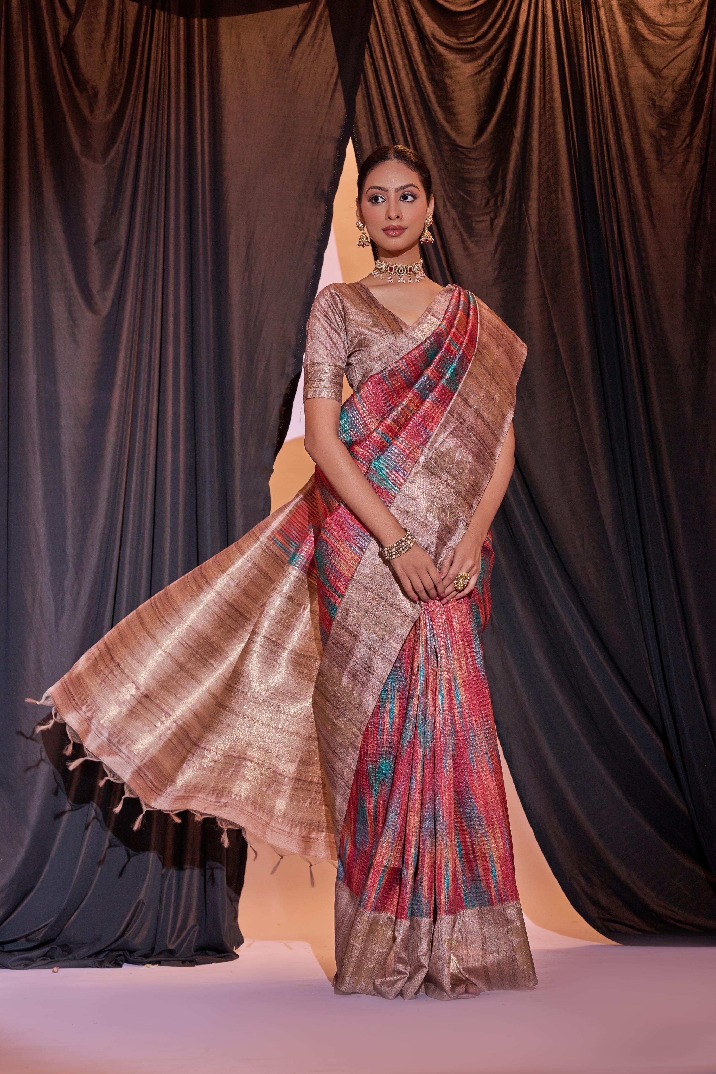 Temple Border Ghicha Tussar Saree, gicha tussar silk saree