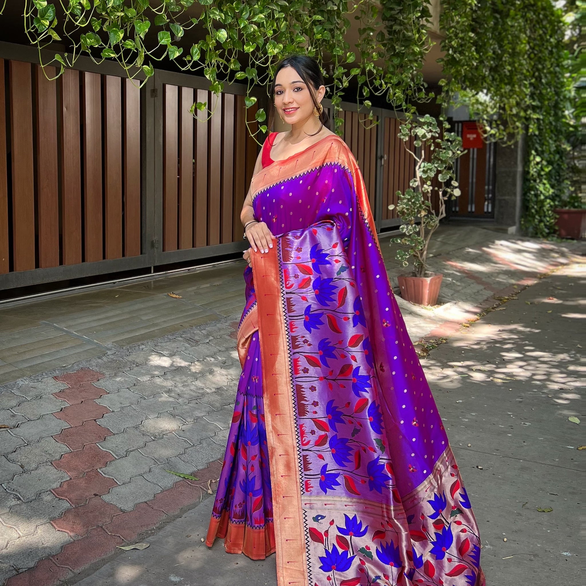 Beautiful Designer Purple Titli Royal Paithani Silk Zari Woven Saree