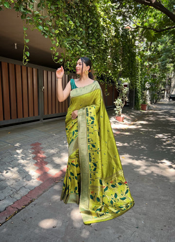 Beautiful Designer Wonderful Pista Green Zari Woven Banarasi Silk Wedding Saree With Blouse