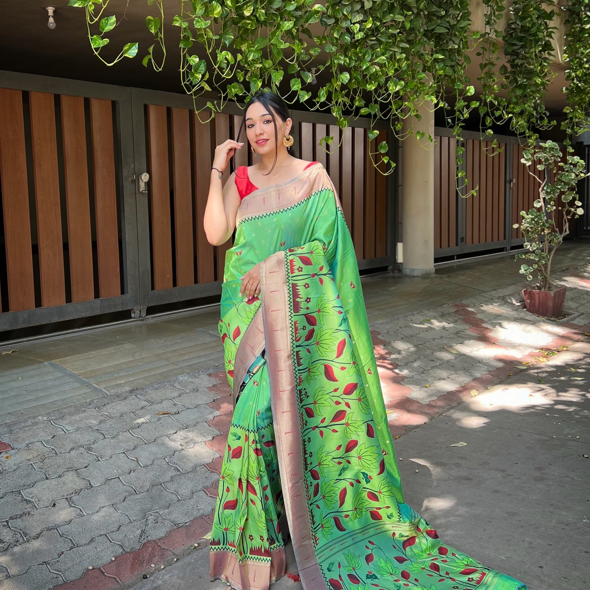 Beautiful Designer Feijoa Green Zari Woven Titli Royal Paithani Silk Saree