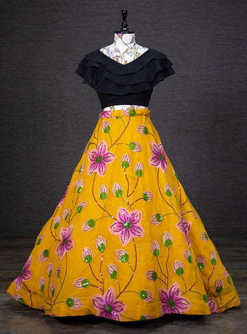 Beautiful Designer Georgette Yellow two Piece Lehenga Choli