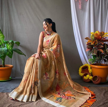 Beautiful Designer Soft Linen Cotton Digital Print Saree