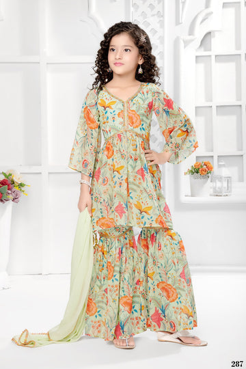 Beautiful Designer Multicolor Georgette Kids Sarara Kameez