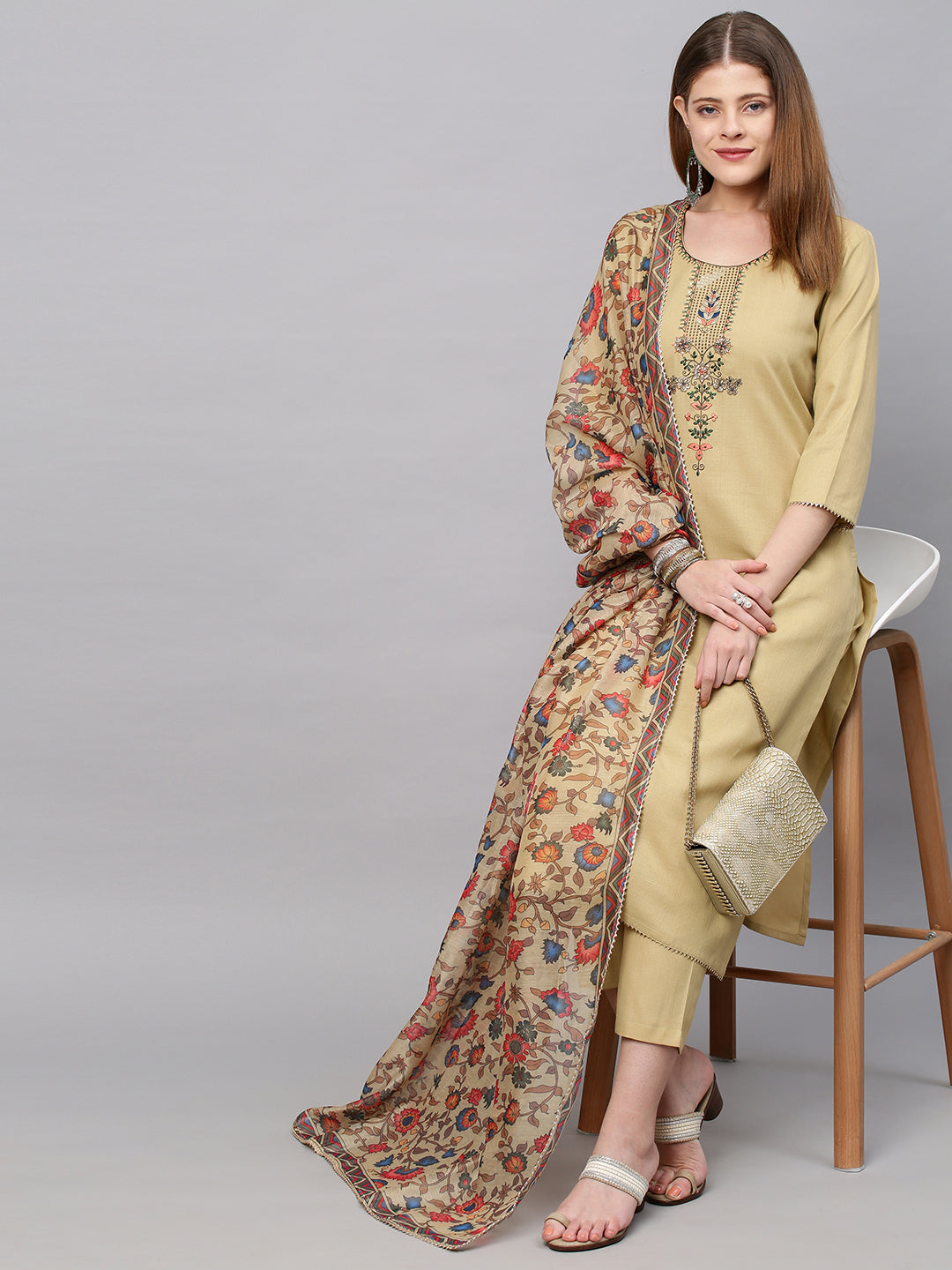 Beautiful Designer Pure Cotton Full Stiched Kurti Pant with Dupatta