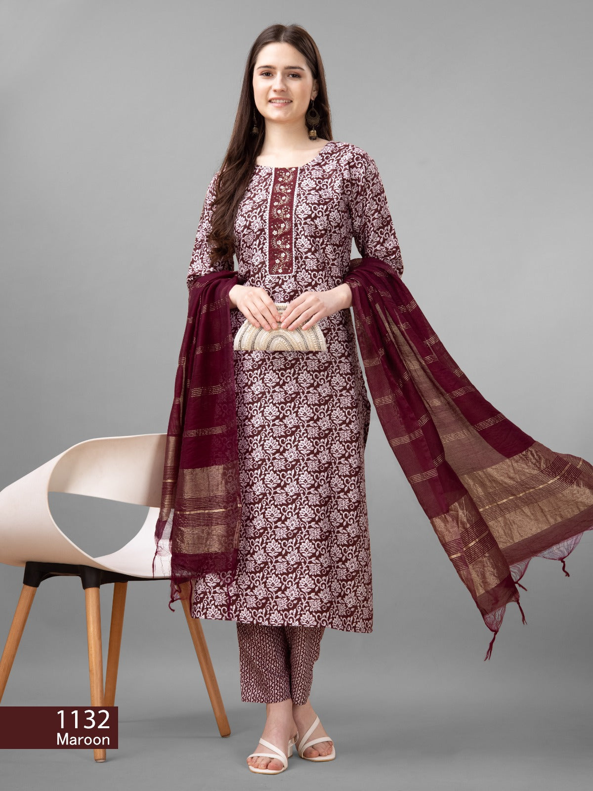 Beautiful Designer Pure Cotton Full Stiched Kurti Pant with Dupatta