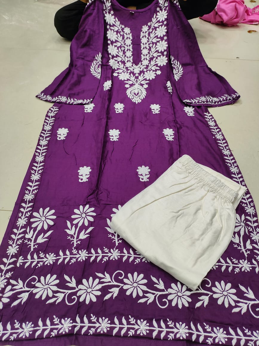 Beautiful Designer Heavy Rayon Cotton Lucknowi work Kurti