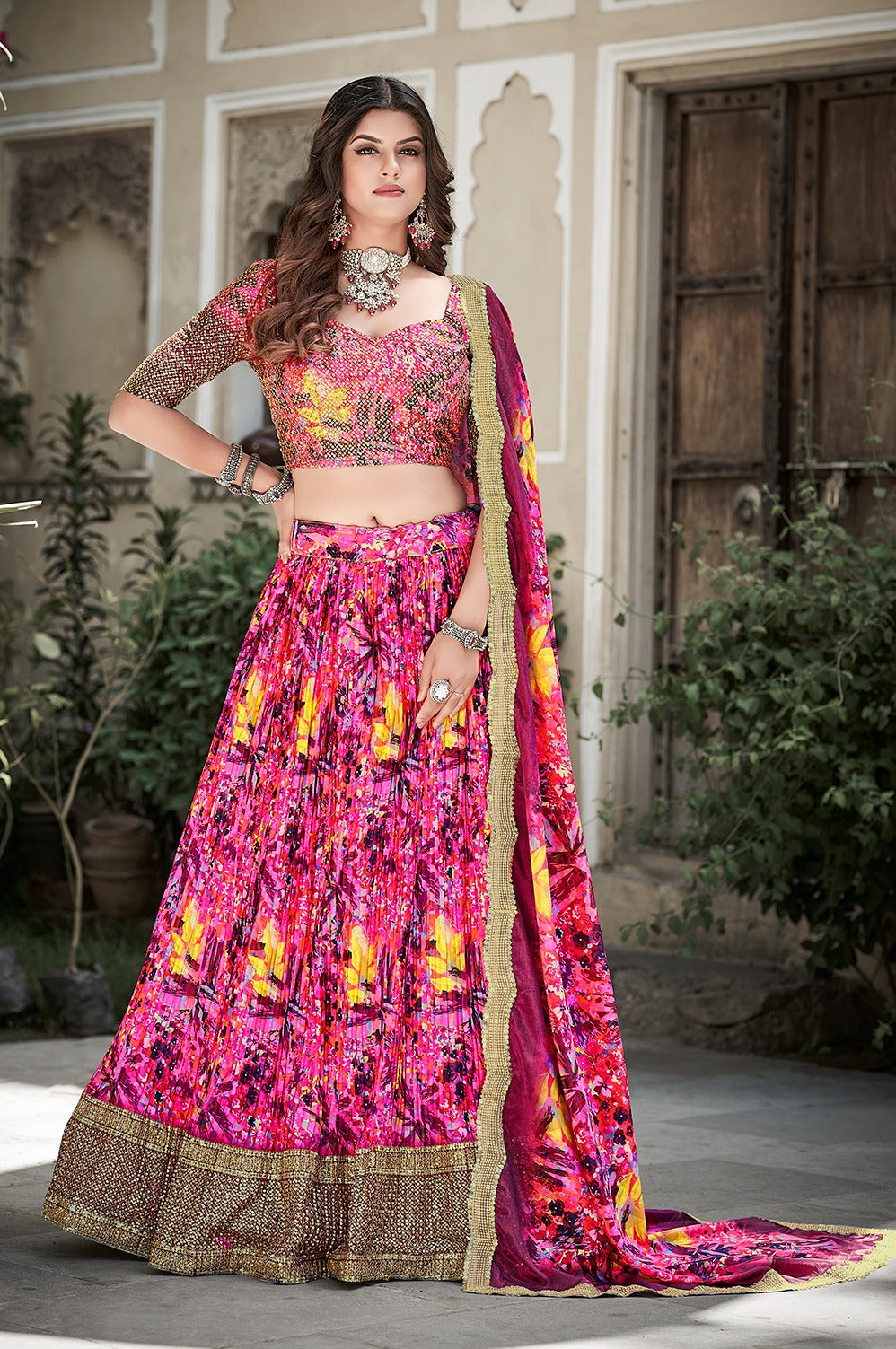 Beautiful Designer Crushed Chinon Silk Chaniya Choli