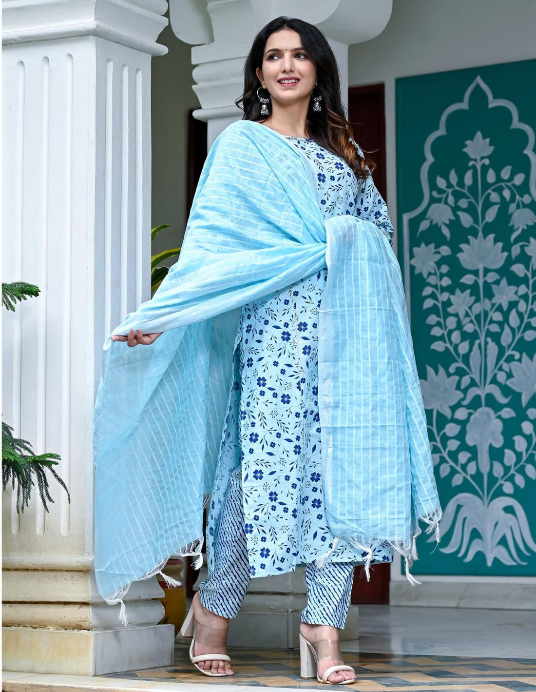 Beautiful Designer Pure Cotton Full Stiched Kurti Pant with Dupatta