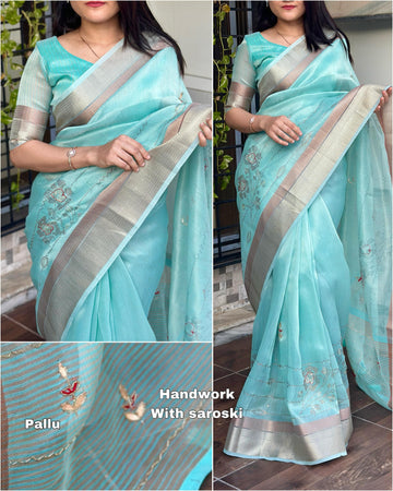 Beautiful Designer Soft Organza Silk Saree