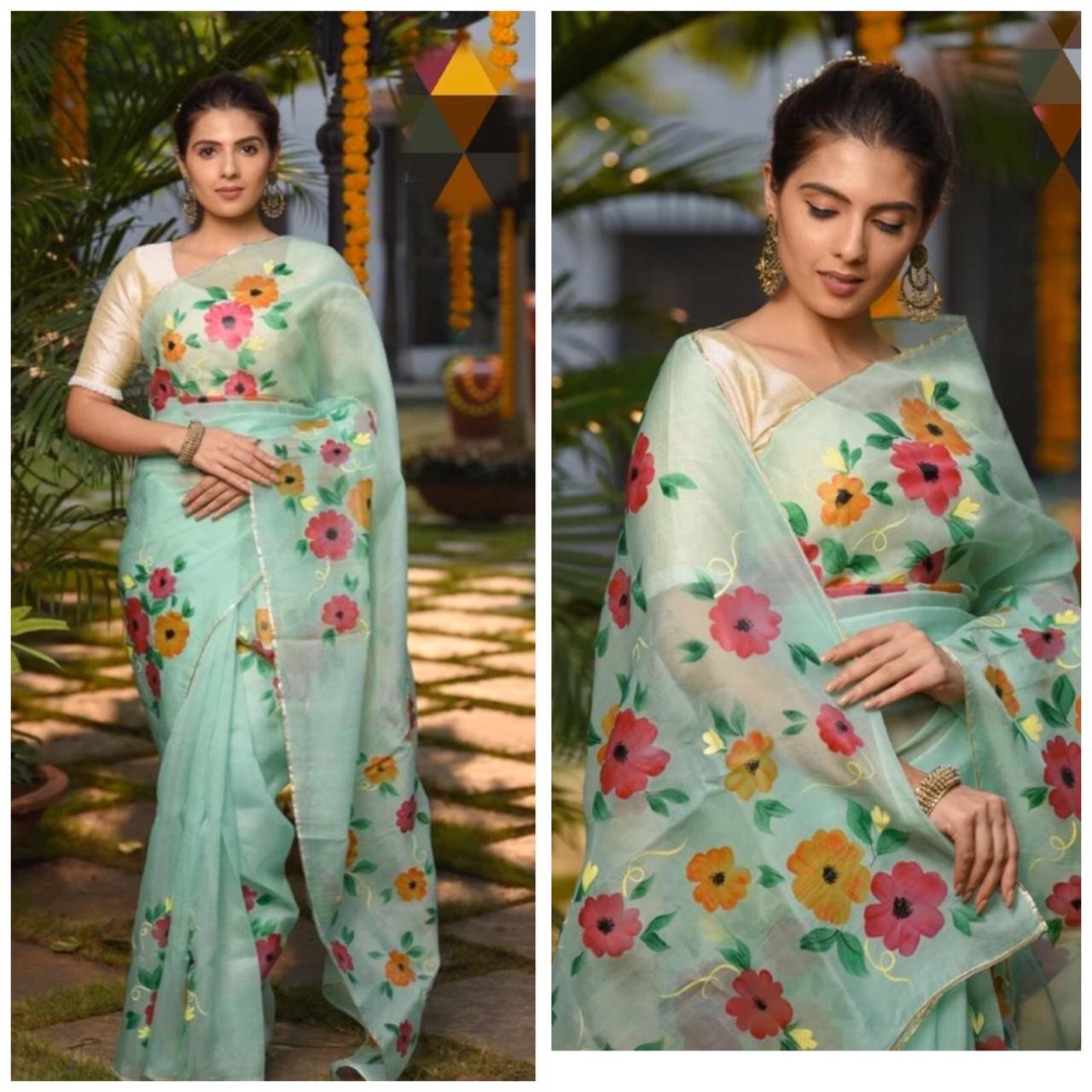 Beautiful Designer Imported Orgenza Silk with Digital Print Saree