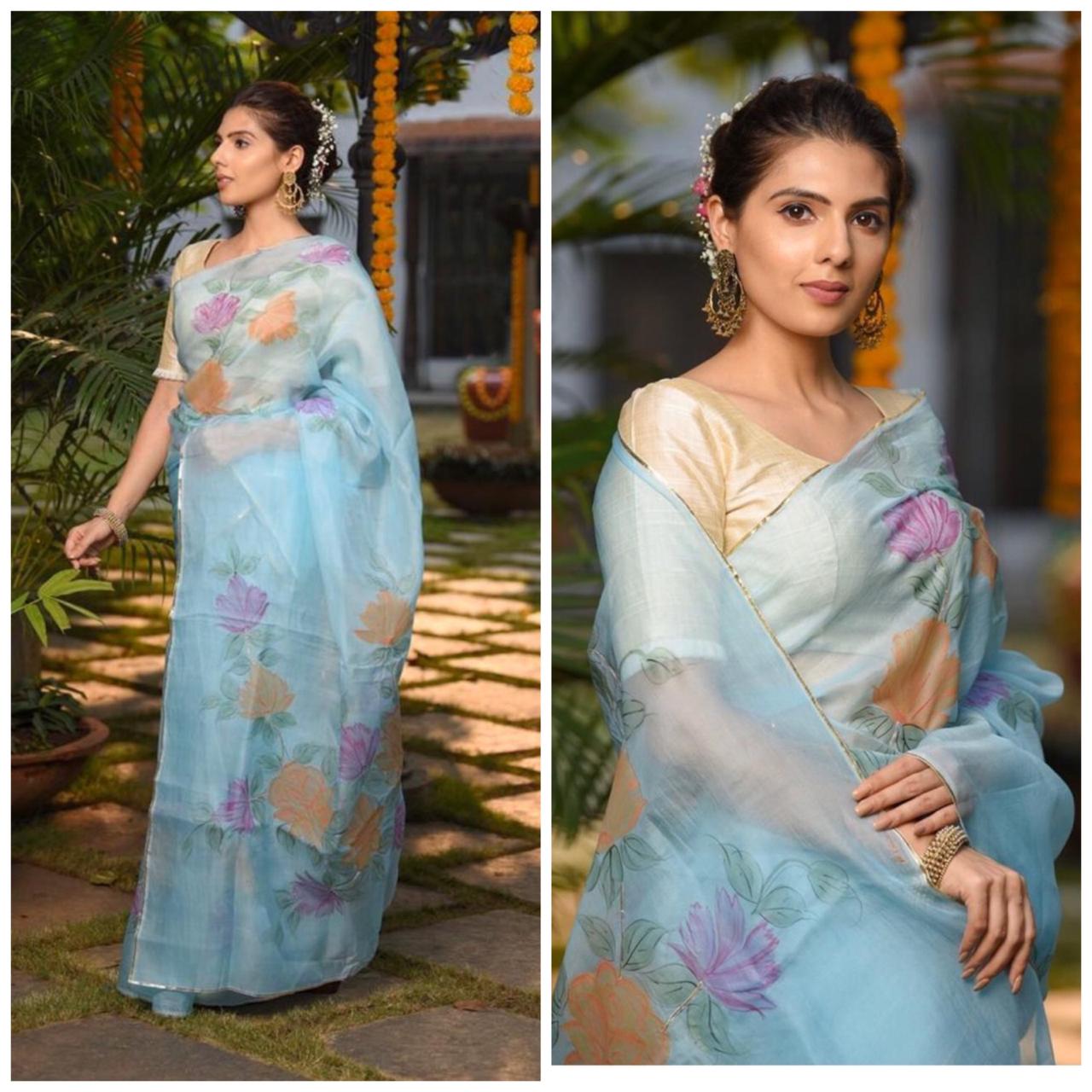 Beautiful Designer Imported Orgenza Silk with Digital Print Saree