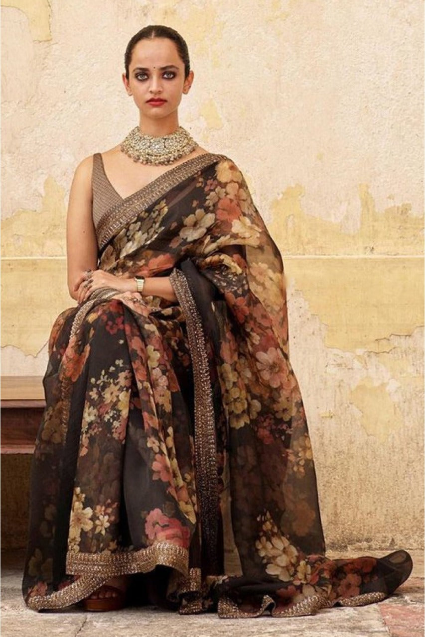 Beautiful Designer Imported Orgenza Silk with Digital Print Saree