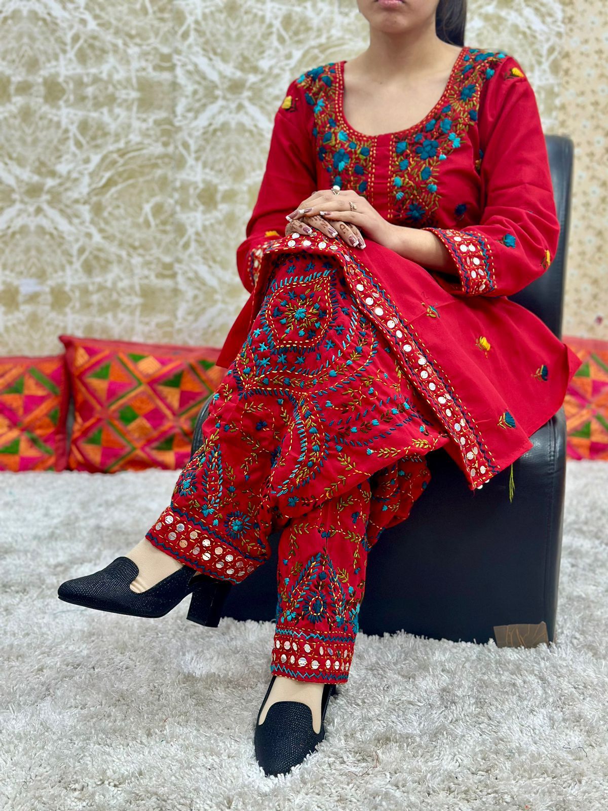 Beautiful Designer Lucknowi Cotton Kantha Work Salwar Suit