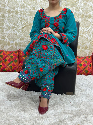 Beautiful Designer Lucknowi Cotton Kantha Work Salwar Suit