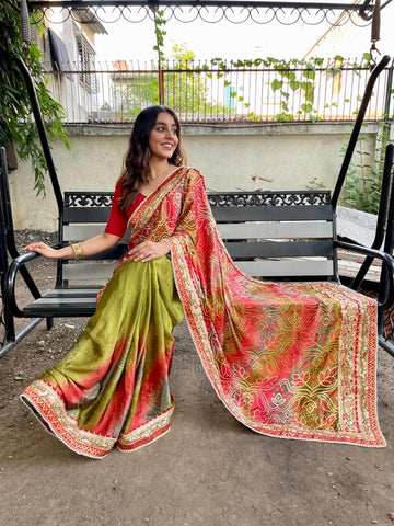 Beautiful Designer Bandhani Brige Moss Chiffon Saree