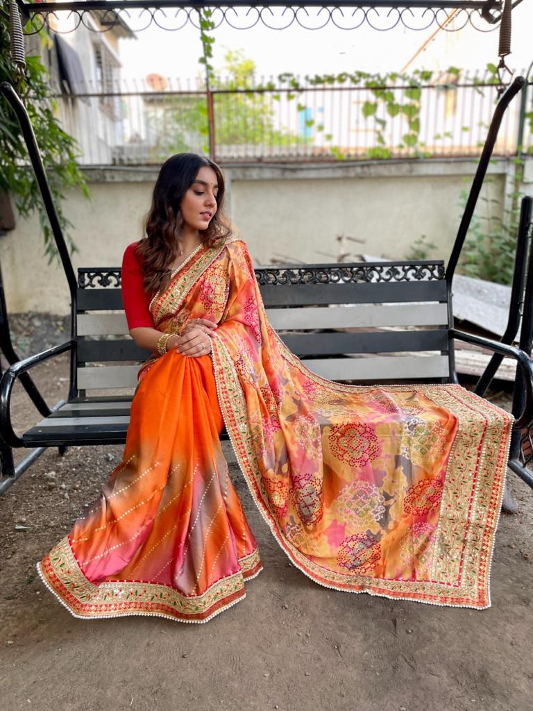 Beautiful Designer Bandhani Brige Moss Chiffon Saree