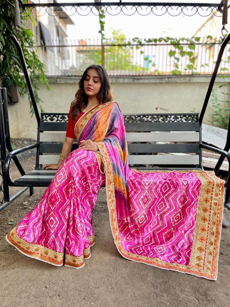 Beautiful Designer Bandhani Brige Moss Chiffon Saree