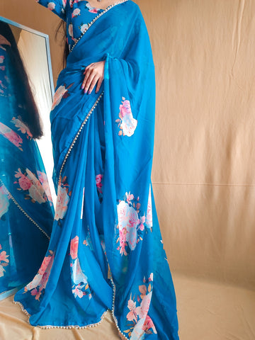 Beautiful Designer Flower Printed Georgette Saree