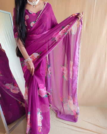 Beautiful Designer Flower Printed Georgette Saree