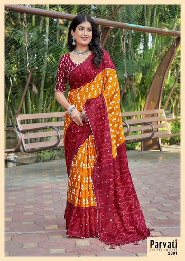 Beautiful Designer Jaipuri Woven Mulmul Cotton Saree