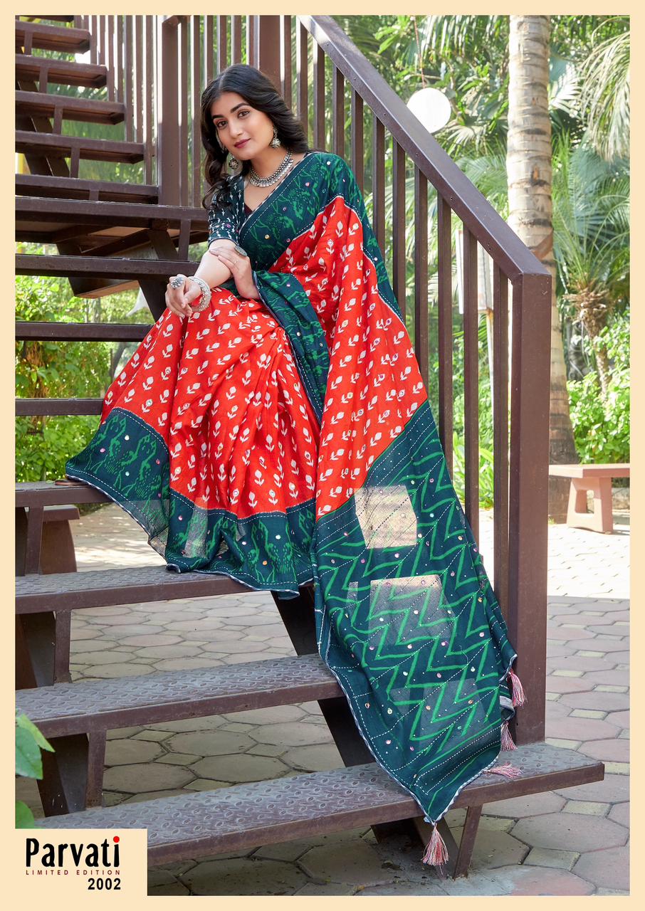 Beautiful Designer Jaipuri Woven Mulmul Cotton Saree