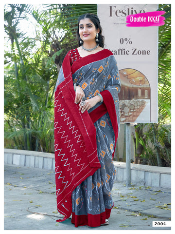 Beautiful Designer Pure Ikkat Mulmul Cotton Saree