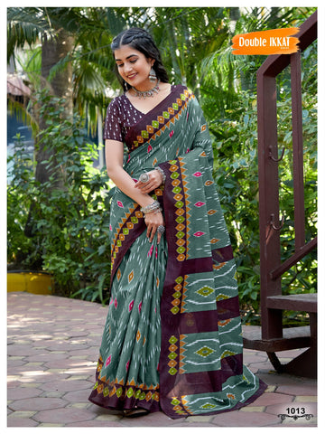 Beautiful Designer Pure Ikkat Mulmul Cotton Saree