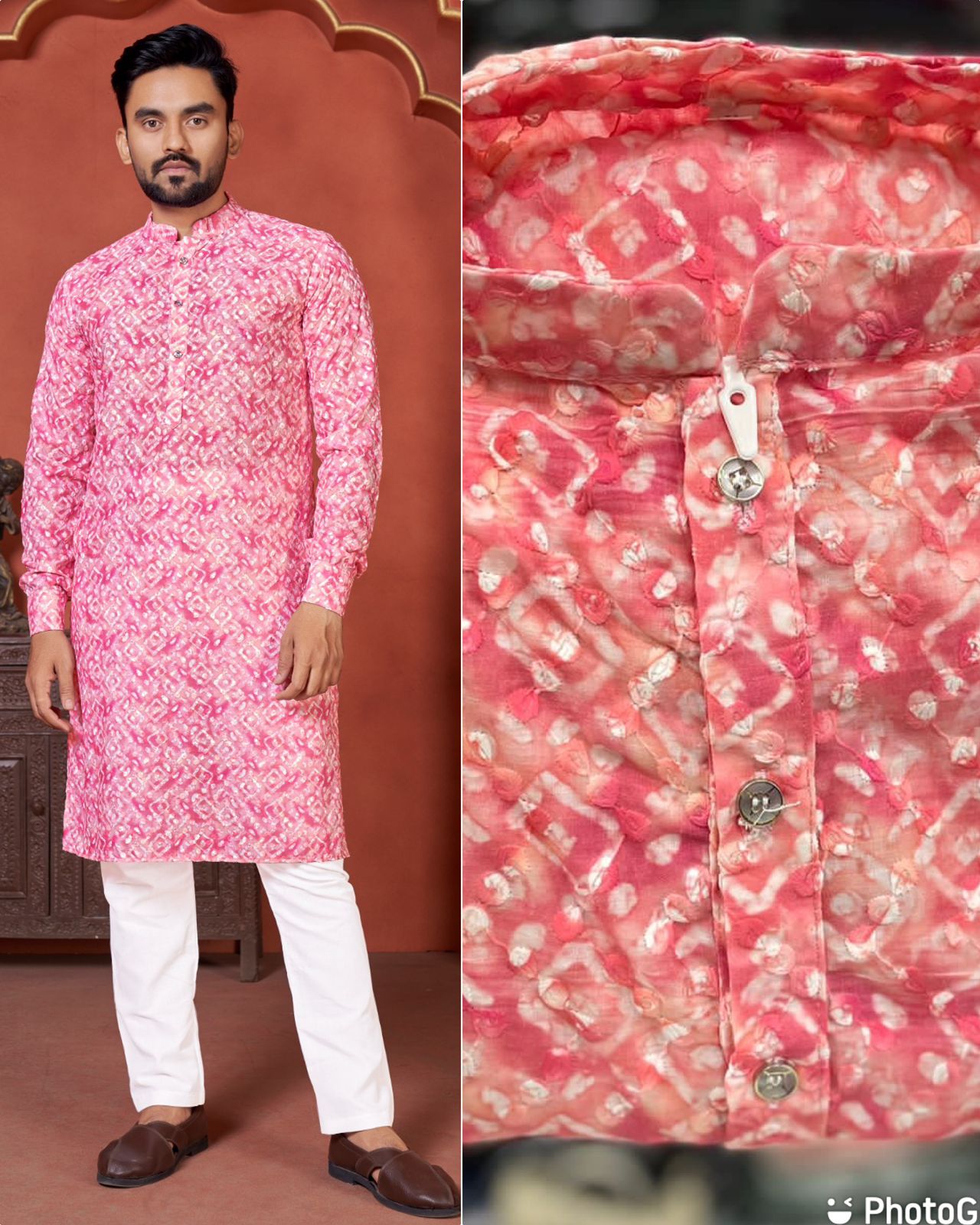 Heavy Designer Cotton Schiffli Chicken works with Sequence Digital Print Kurta Pyjama