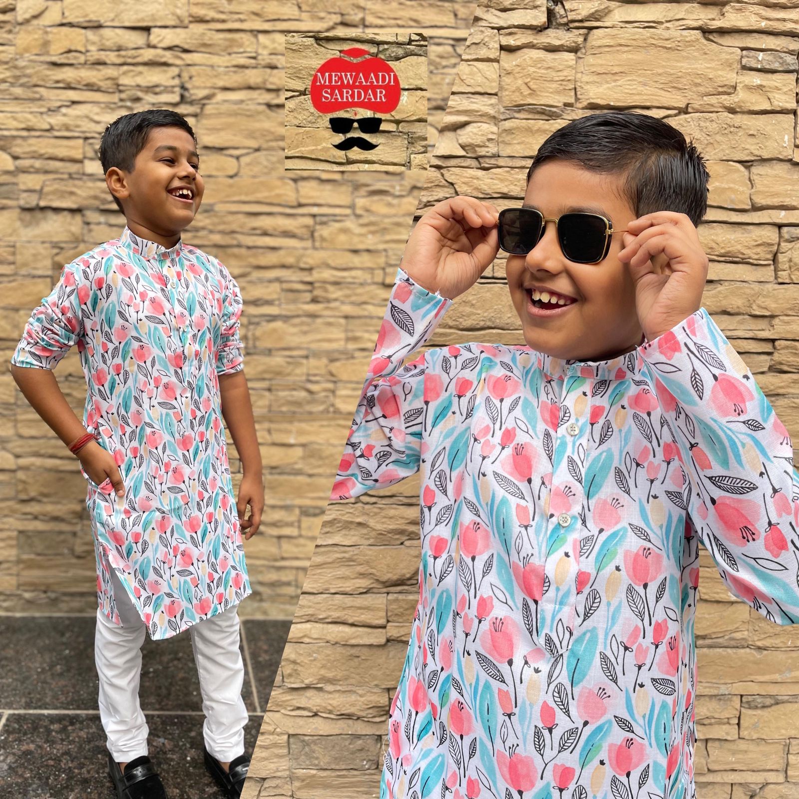 Beautiful Designer Little Kids Printed Kurta Pyjama