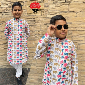 Beautiful Designer Little Kids Printed Kurta Pyjama