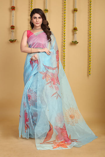 Beautiful Designer Pure Organza Digital Print Saree