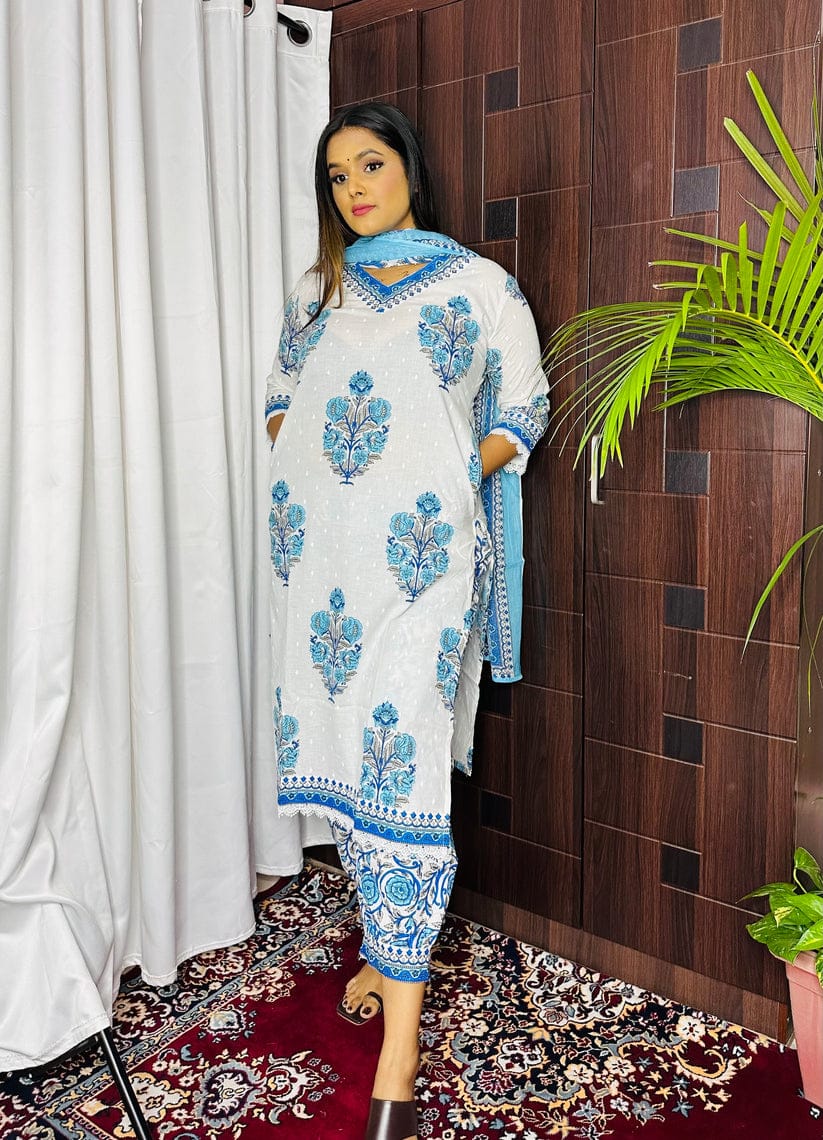 Beautiful Designer Blue and White Afghani Salwar Suit