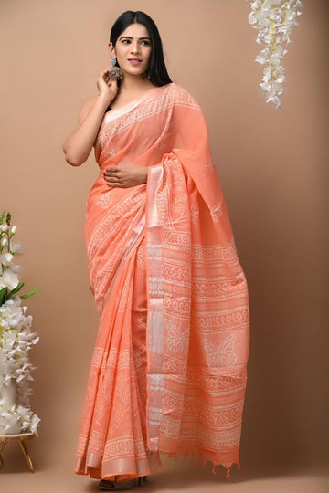 Beautiful Designer Original Linen Saree With Digital Print