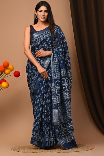 Beautiful Designer Original Linen Saree With Digital Print