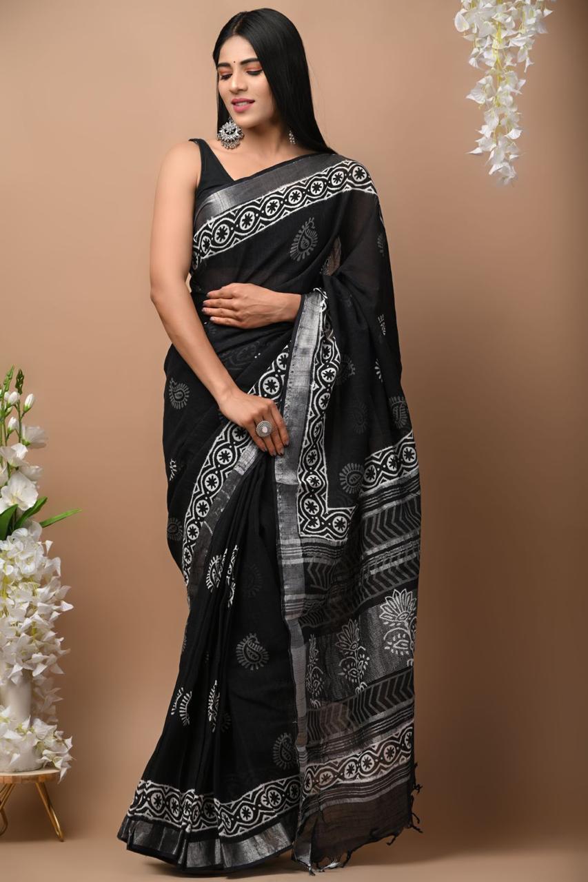 Beautiful Designer Original Linen Saree With Digital Print