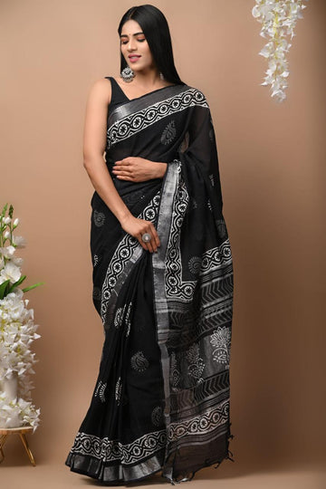 Beautiful Designer Original Linen Saree With Digital Print