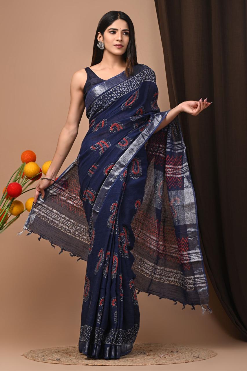 Beautiful Designer Original Linen Saree With Digital Print