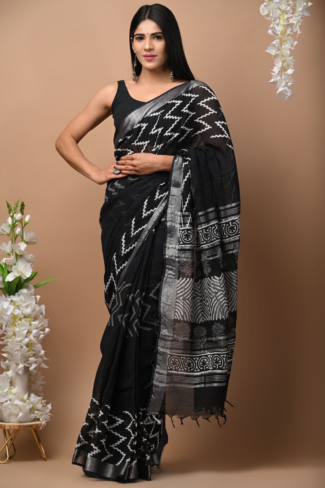 Beautiful Designer Original Linen Saree With Digital Print