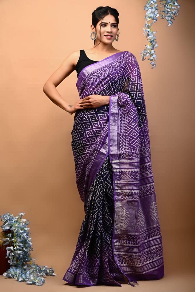 Beautiful Designer Original Linen Saree With Digital Print