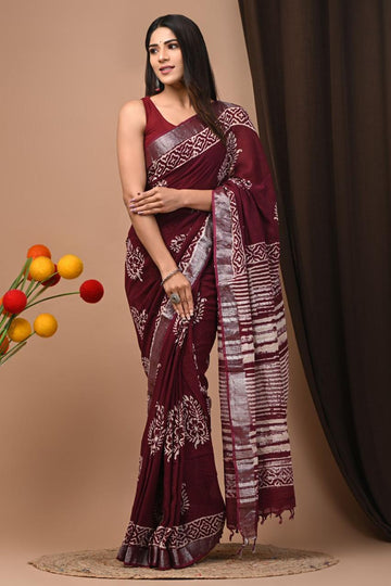 Beautiful Designer Original Linen Saree With Digital Print