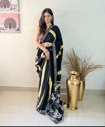 Beautiful Designer Soft Linen Cotton Saree Digital Print Saree