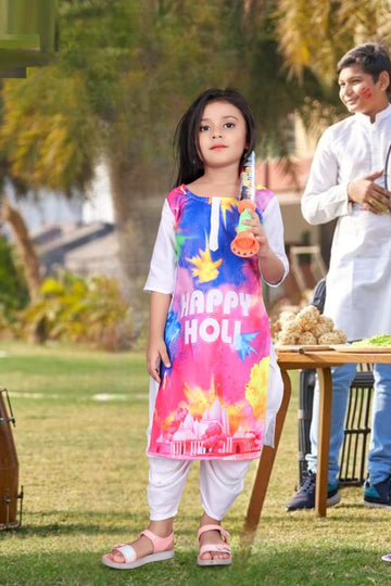 Beautiful Designer Holi Special Kids Kurti with Dhoti